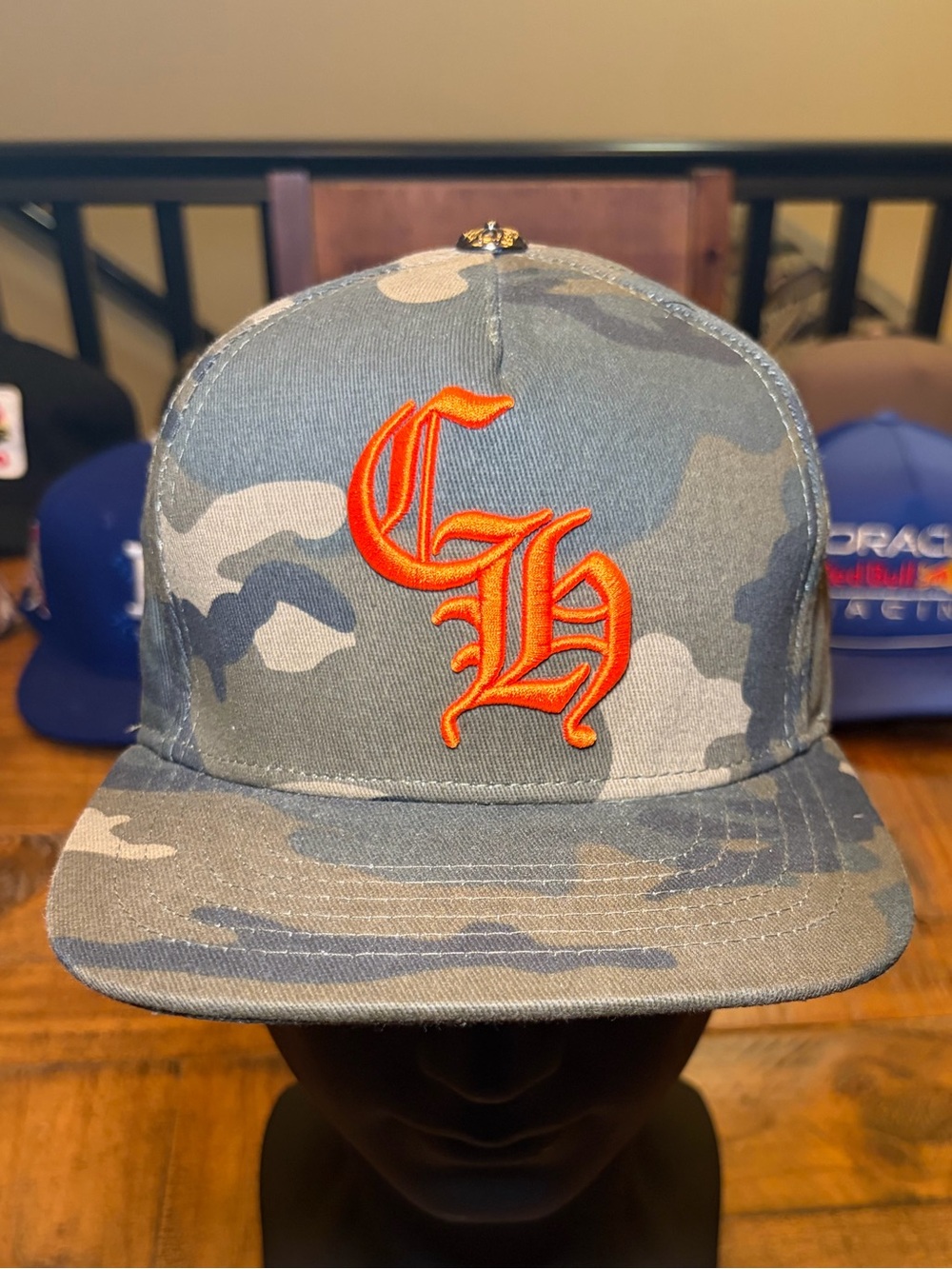 Chrome Hearts Camo Snapback Hat with Orange CH Logo